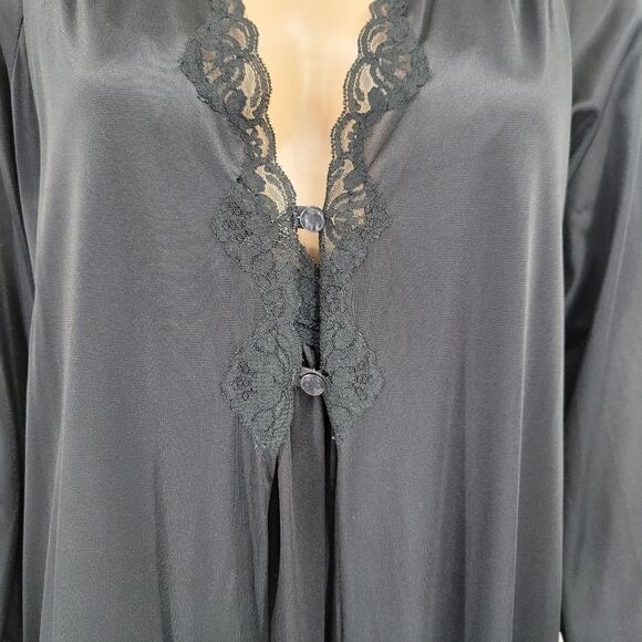 Lorraine Vintage Maxi Length Black Slip Dress Nightgown and Peignoir Robe Lace - Picture 10 of 16